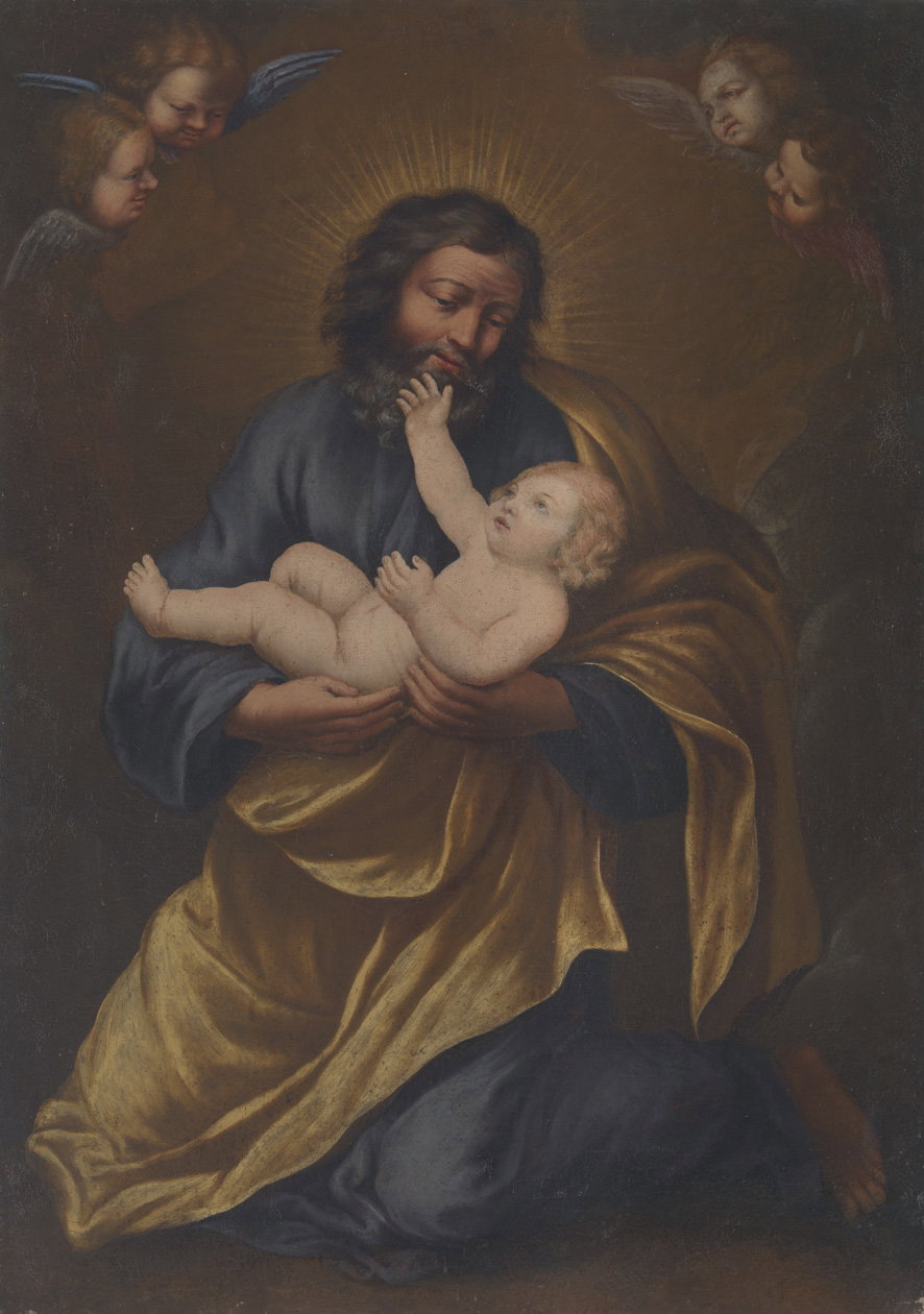 San Giuseppe con Ges&ugrave; Bambino (dipinto) - ambito laziale (sec. XVIII)